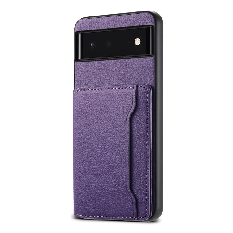 For Google Pixel 6 Calf Texture Card Bag Design Full Coverage Phone Case(Purple) - Google Cases by PMC TechLife | Online Shopping South Africa | PMC TechLife | Buy Now Pay Later Mobicred