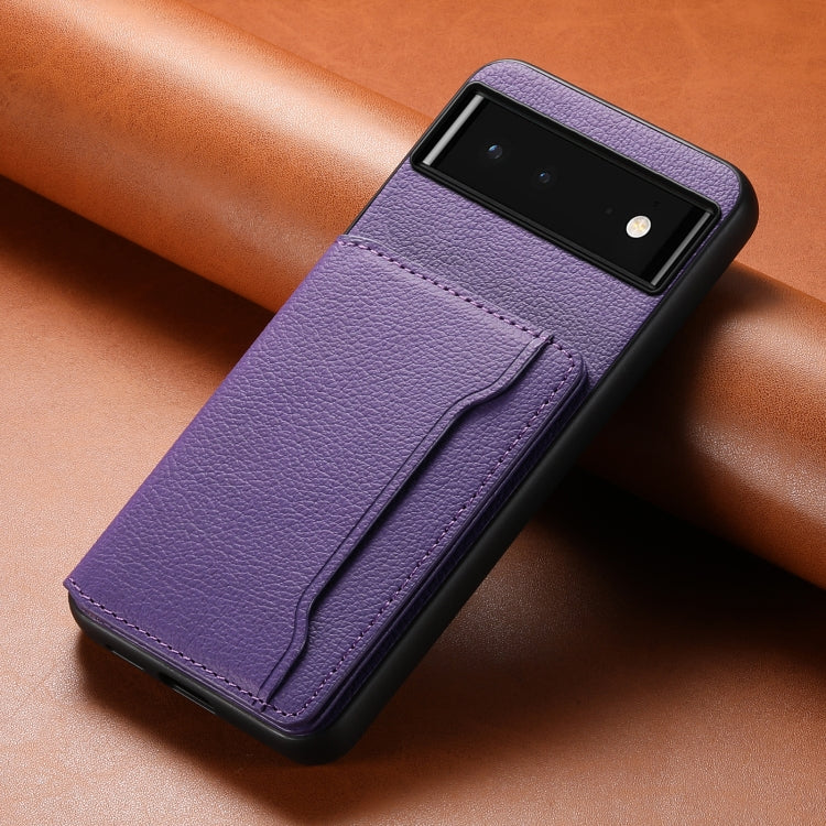 For Google Pixel 6 Calf Texture Card Bag Design Full Coverage Phone Case(Purple) - Google Cases by PMC TechLife | Online Shopping South Africa | PMC TechLife | Buy Now Pay Later Mobicred