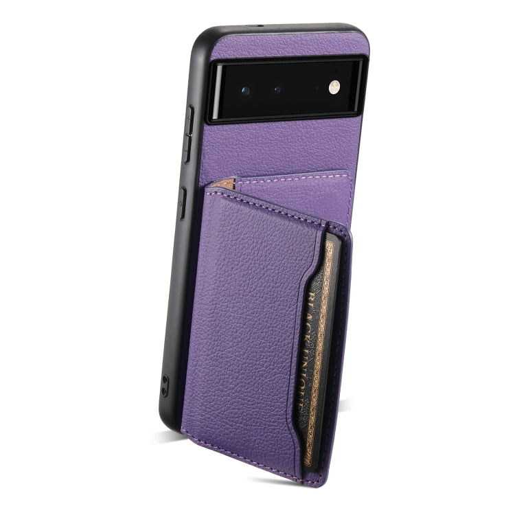 For Google Pixel 6 Calf Texture Card Bag Design Full Coverage Phone Case(Purple) - Google Cases by PMC TechLife | Online Shopping South Africa | PMC TechLife | Buy Now Pay Later Mobicred