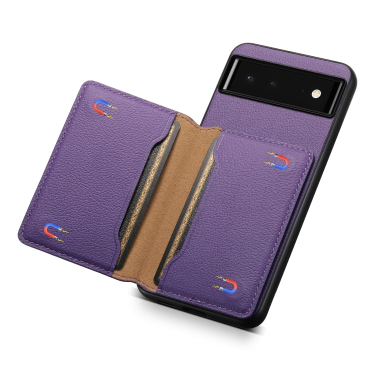For Google Pixel 6 Calf Texture Card Bag Design Full Coverage Phone Case(Purple) - Google Cases by PMC TechLife | Online Shopping South Africa | PMC TechLife | Buy Now Pay Later Mobicred