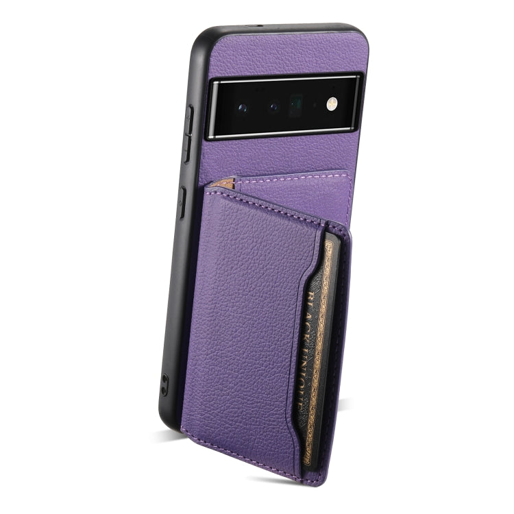 For Google Pixel 6 Pro Calf Texture Card Bag Design Full Coverage Phone Case(Purple) - Google Cases by PMC TechLife | Online Shopping South Africa | PMC TechLife | Buy Now Pay Later Mobicred