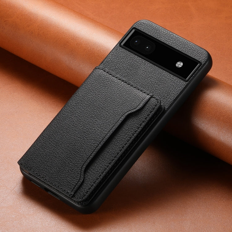 For Google Pixel 6a Calf Texture Card Bag Design Full Coverage Phone Case(Black) - Google Cases by PMC TechLife | Online Shopping South Africa | PMC TechLife | Buy Now Pay Later Mobicred