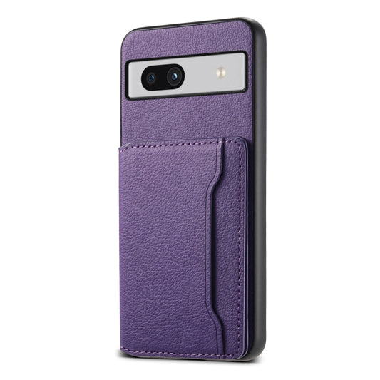 For Google Pixel 7a Calf Texture Card Bag Design Full Coverage Phone Case(Purple) - Google Cases by PMC Jewellery | Online Shopping South Africa | PMC Jewellery | Buy Now Pay Later Mobicred