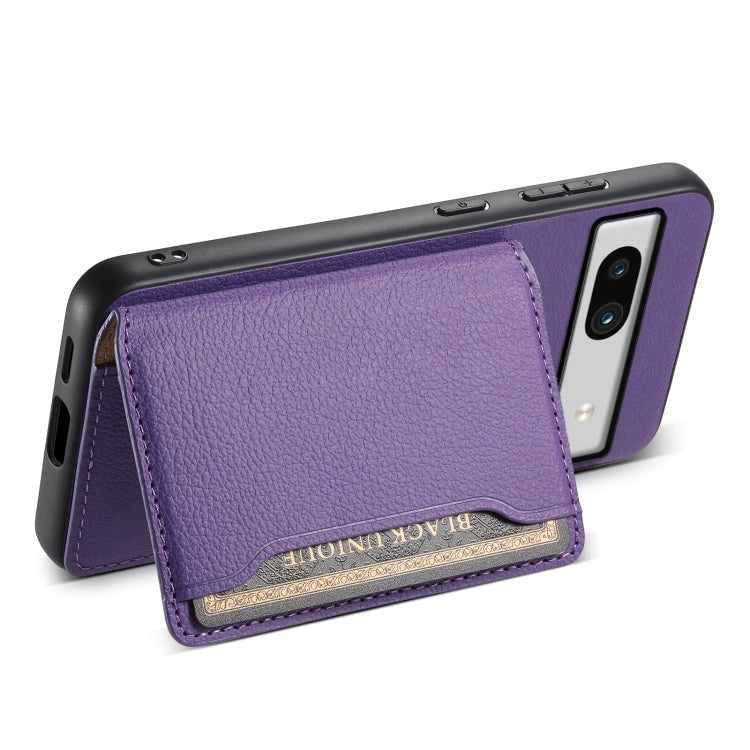 For Google Pixel 7a Calf Texture Card Bag Design Full Coverage Phone Case(Purple) - Google Cases by PMC Jewellery | Online Shopping South Africa | PMC Jewellery | Buy Now Pay Later Mobicred