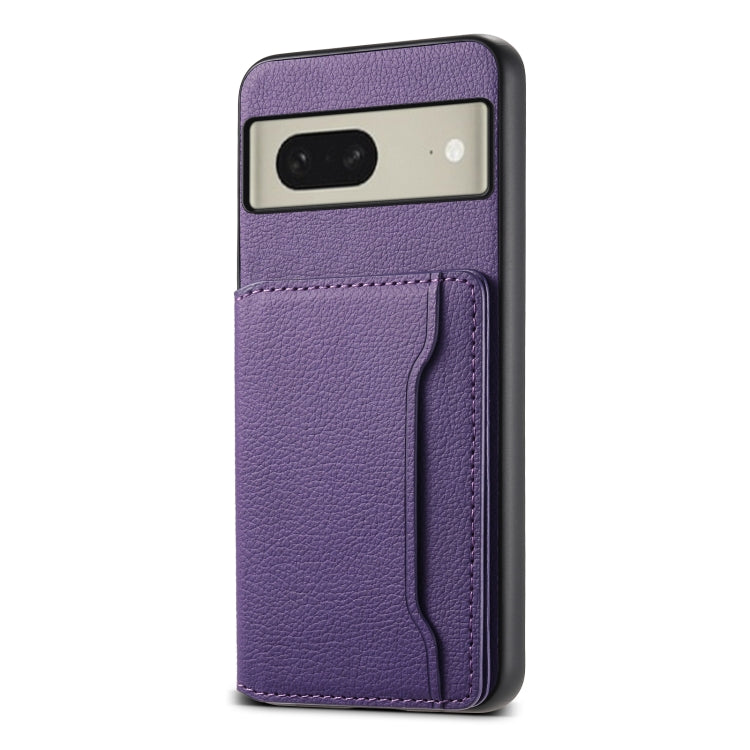 For Google Pixel 8 Calf Texture Card Bag Design Full Coverage Phone Case(Purple) - Google Cases by PMC Jewellery | Online Shopping South Africa | PMC Jewellery | Buy Now Pay Later Mobicred