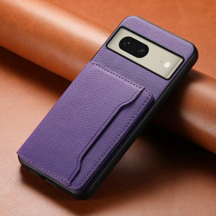 For Google Pixel 8 Calf Texture Card Bag Design Full Coverage Phone Case(Purple) - Google Cases by PMC Jewellery | Online Shopping South Africa | PMC Jewellery | Buy Now Pay Later Mobicred