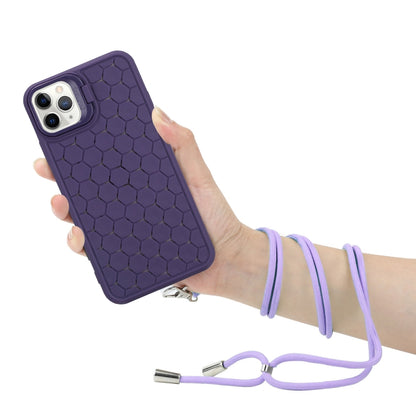 For iPhone 13 Pro Honeycomb Radiating Lens Holder Magsafe Phone Case with Lanyard(Purple) - iPhone 13 Pro Cases by PMC Jewellery | Online Shopping South Africa | PMC Jewellery