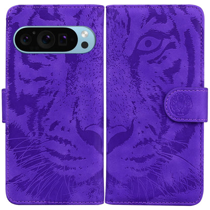 For Google Pixel 9 Tiger Embossing Pattern Flip Leather Phone Case(Purple) - Google Cases by PMC Jewellery | Online Shopping South Africa | PMC Jewellery | Buy Now Pay Later Mobicred