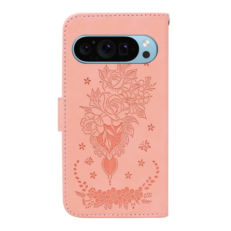 For Google Pixel 9 Pro Butterfly Rose Embossed Leather Phone Case(Pink) - Google Cases by PMC Jewellery | Online Shopping South Africa | PMC Jewellery | Buy Now Pay Later Mobicred