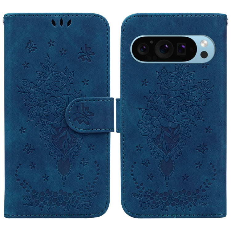 For Google Pixel 9 Butterfly Rose Embossed Leather Phone Case(Blue) - Google Cases by PMC Jewellery | Online Shopping South Africa | PMC Jewellery | Buy Now Pay Later Mobicred