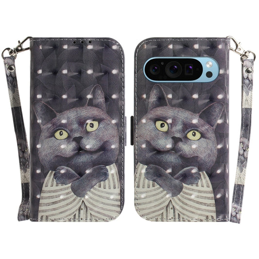 For Google Pixel 9 Pro 3D Colored Horizontal Flip Leather Phone Case(Hug Cat) - Google Cases by PMC Jewellery | Online Shopping South Africa | PMC Jewellery | Buy Now Pay Later Mobicred