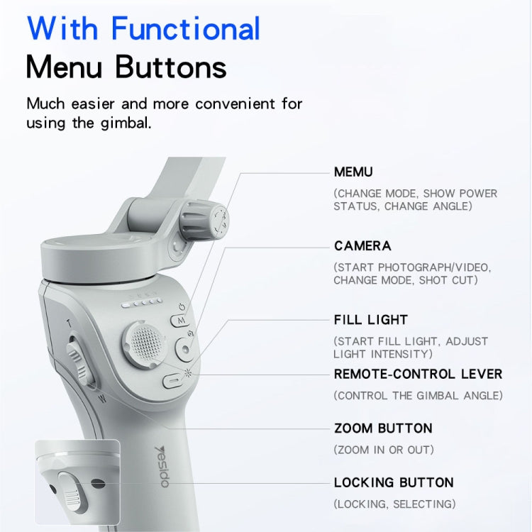 Yesido SF18 Phone Stabilizer Three-Axis Anti-Shake Handheld Gimbal(White) - free shipping - PMC TechLife - Order now!
