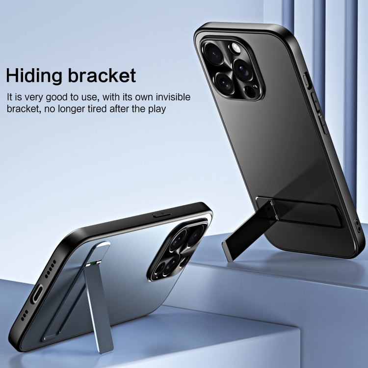 For iPhone 13 Pro Max R-JUST RJ-61 Electroplating Frosted TPU + PC Phone Case with Holder(Grey) - iPhone 13 Pro Max Cases by R-JUST | Online Shopping South Africa | PMC TechLife | Buy Now Pay Later Mobicred