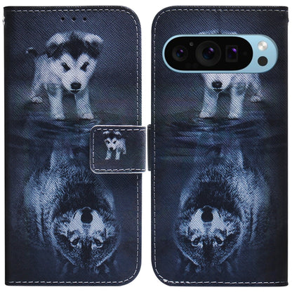 For Google Pixel 9 Pro Coloured Drawing Flip Leather Phone Case(Wolf and Dog) - Google Cases by PMC Jewellery | Online Shopping South Africa | PMC Jewellery | Buy Now Pay Later Mobicred