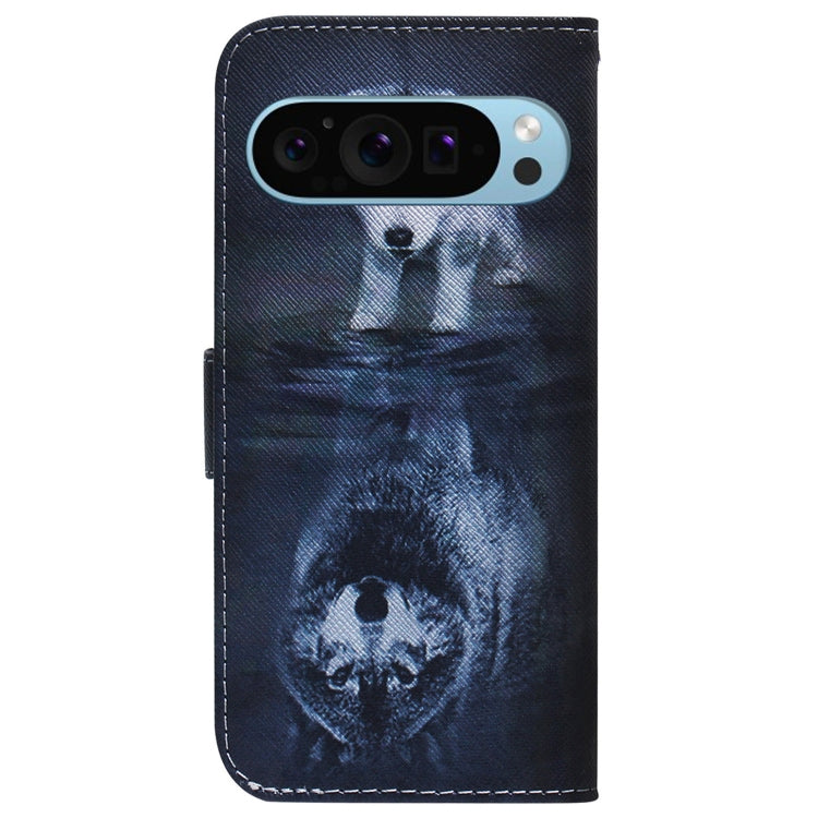 For Google Pixel 9 Pro Coloured Drawing Flip Leather Phone Case(Wolf and Dog) - Google Cases by PMC Jewellery | Online Shopping South Africa | PMC Jewellery | Buy Now Pay Later Mobicred