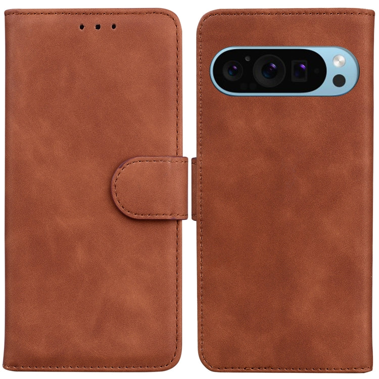 For Google Pixel 9 Skin Feel Pure Color Flip Leather Phone Case(Brown) - Google Cases by PMC Jewellery | Online Shopping South Africa | PMC Jewellery | Buy Now Pay Later Mobicred