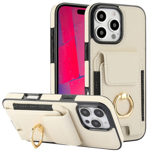 For iPhone 16 Pro Elastic Card Bag Ring Holder Phone Case(White) - iPhone 16 Pro Cases by PMC Jewellery | Online Shopping South Africa | PMC Jewellery | Buy Now Pay Later Mobicred