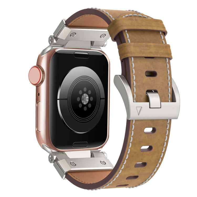 For Apple Watch SE 2023 44mm Mecha Style Leather Watch Band(Light Brown) - Watch Bands by PMC TechLife | Online Shopping South Africa | PMC TechLife