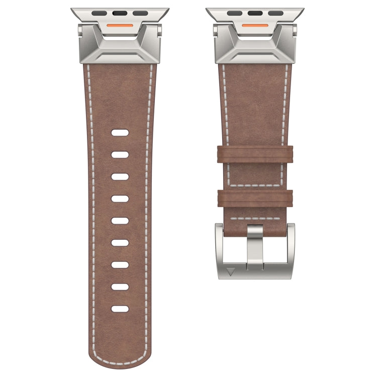 For Apple Watch Series 9 45mm Mecha Style Leather Watch Band(Coffee Oil Wax) - Watch Bands by PMC Jewellery | Online Shopping South Africa | PMC Jewellery