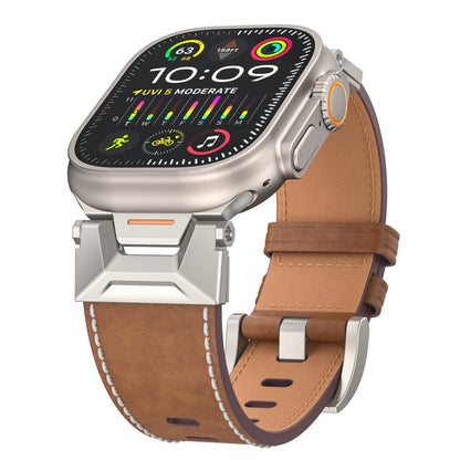 For Apple Watch Ultra 49mm Mecha Style Leather Watch Band(Dark Brown) - Watch Bands by PMC Jewellery | Online Shopping South Africa | PMC Jewellery