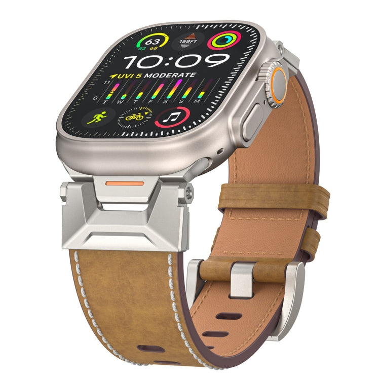 For Apple Watch Ultra 49mm Mecha Style Leather Watch Band(Light Brown) - Watch Bands by PMC Jewellery | Online Shopping South Africa | PMC Jewellery