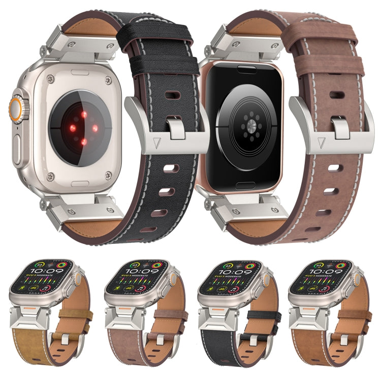 For Apple Watch Series 7 45mm Mecha Style Leather Watch Band(Light Brown) - Watch Bands by PMC TechLife | Online Shopping South Africa | PMC TechLife