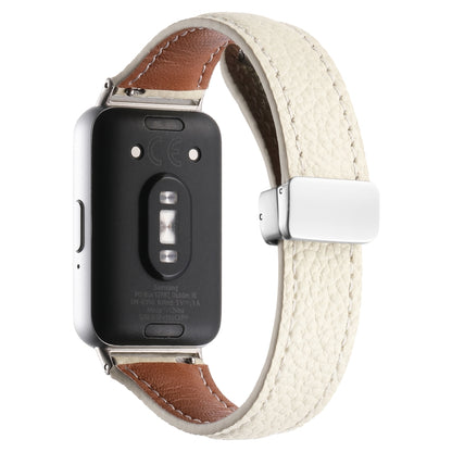 For Samsung Galaxy Fit 3 Litchi Texture Magnetic Buckle Slim Leather Watch Band(Milk White) - Watch Bands by PMC Jewellery | Online Shopping South Africa | PMC Jewellery