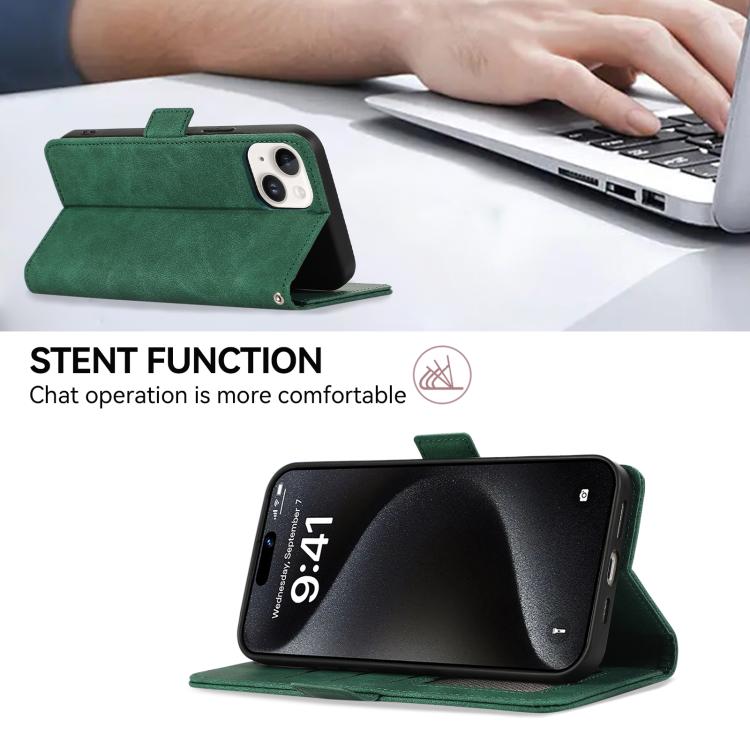 For iPhone 16e ABEEL Frosted Magnetic RFID Leather Phone Case(Green) - iPhone 16e Cases by PMC TechLife | Online Shopping South Africa | PMC TechLife | Buy Now Pay Later Mobicred