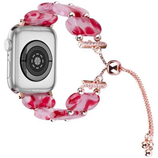 For Apple Watch SE 2023 44mm Resin Retractable Chain Watch Band(Rose Red) - Watch Bands by PMC Jewellery | Online Shopping South Africa | PMC Jewellery