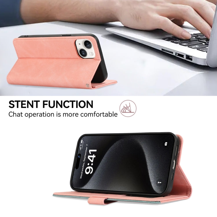 For iPhone 16 Pro Max ABEEL Color Block Magnetic RFID Leather Phone Case(Pink-Cyan) - iPhone 16 Pro Max Cases by PMC TechLife | Online Shopping South Africa | PMC TechLife | Buy Now Pay Later Mobicred