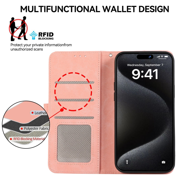 For iPhone 16 Pro ABEEL Color Block Magnetic RFID Leather Phone Case(Pink-Cyan) - iPhone 16 Pro Cases by PMC Jewellery | Online Shopping South Africa | PMC Jewellery | Buy Now Pay Later Mobicred