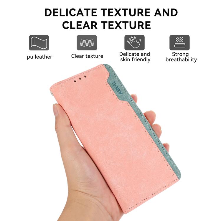 For iPhone 17 Pro ABEEL Color Block Magnetic RFID Leather Phone Case(Pink-Cyan) - free shipping - PMc TechLife - Order now!