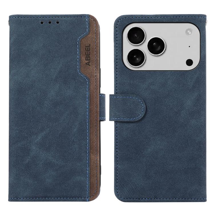 For iPhone 17 Pro ABEEL Color Block Magnetic RFID Leather Phone Case(Blue-Brown) - free shipping - PMc TechLife - Order now!