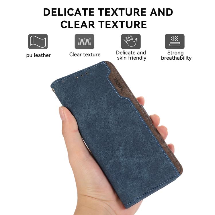 For iPhone 17 Pro ABEEL Color Block Magnetic RFID Leather Phone Case(Blue-Brown) - free shipping - PMc TechLife - Order now!