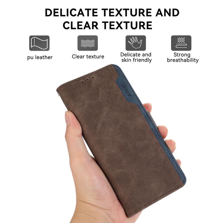 For iPhone 17 Pro ABEEL Color Block Magnetic RFID Leather Phone Case(Brown-Blue) - free shipping - PMc TechLife - Order now!