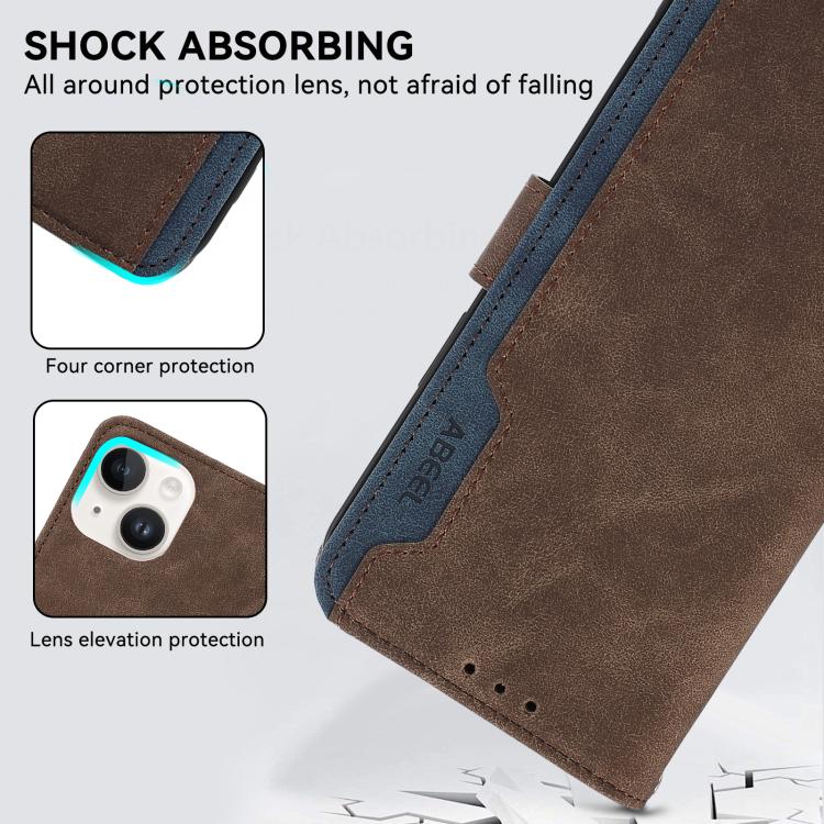 For iPhone 17 Pro ABEEL Color Block Magnetic RFID Leather Phone Case(Brown-Blue) - free shipping - PMc TechLife - Order now!
