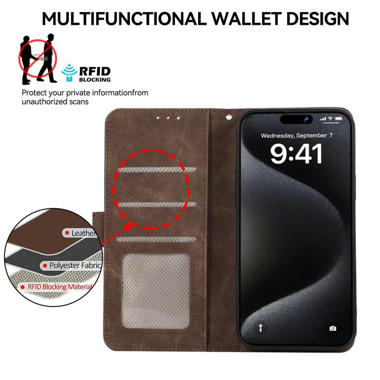 For iPhone 17 Pro ABEEL Color Block Magnetic RFID Leather Phone Case(Brown-Blue) - free shipping - PMc TechLife - Order now!