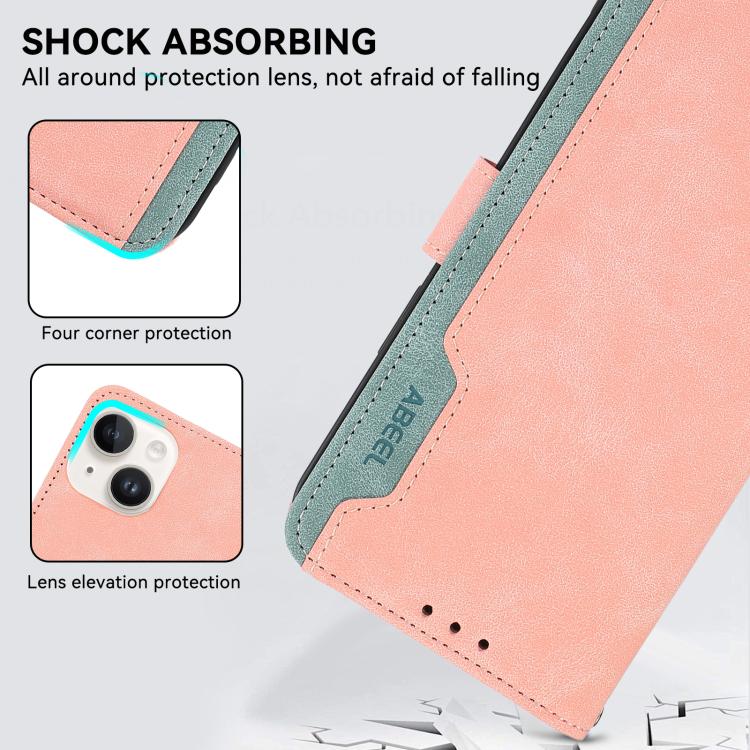 For iPhone 17 Pro Max ABEEL Color Block Magnetic RFID Leather Phone Case(Pink-Cyan) - free shipping - PMc TechLife - Order now!