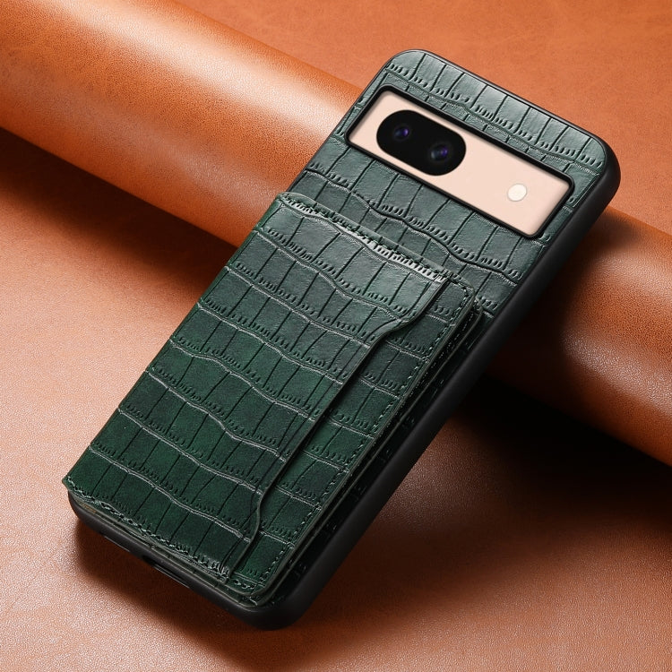 For Google Pixel 8a Crocodile Texture Card Bag Design Full Coverage Phone Case(Green) - Google Cases by PMC Jewellery | Online Shopping South Africa | PMC Jewellery | Buy Now Pay Later Mobicred