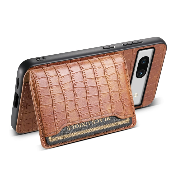 For Google Pixel 7a Crocodile Texture Card Bag Design Full Coverage Phone Case(Brown) - Google Cases by PMC TechLife | Online Shopping South Africa | PMC TechLife | Buy Now Pay Later Mobicred