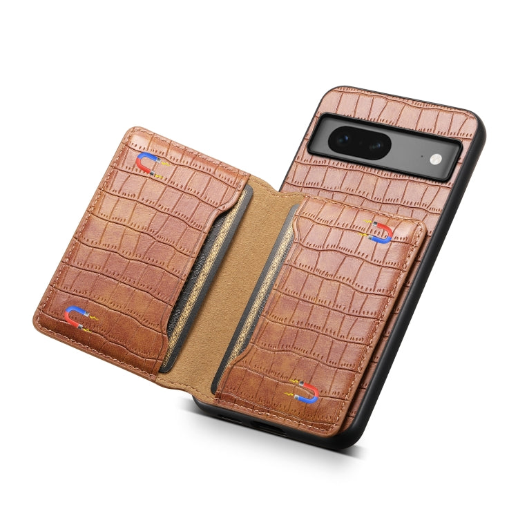 For Google Pixel 7 5G Crocodile Texture Card Bag Design Full Coverage Phone Case(Brown) - Google Cases by PMC Jewellery | Online Shopping South Africa | PMC Jewellery | Buy Now Pay Later Mobicred