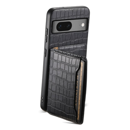 For Google Pixel 7 5G Crocodile Texture Card Bag Design Full Coverage Phone Case(Black) - Google Cases by PMC Jewellery | Online Shopping South Africa | PMC Jewellery | Buy Now Pay Later Mobicred