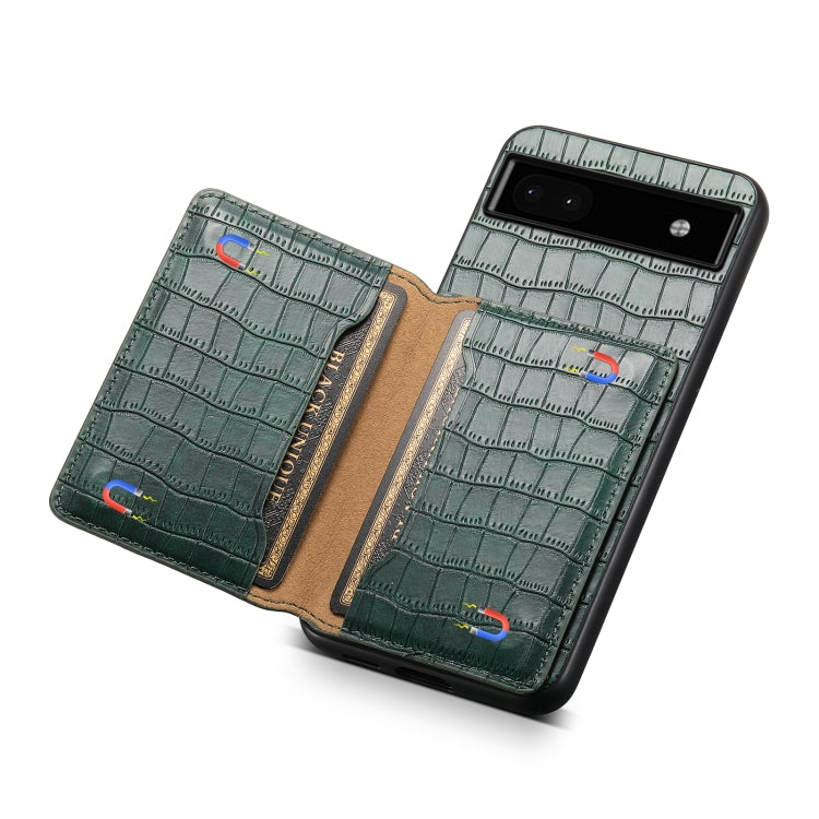 For Google Pixel 6a Crocodile Texture Card Bag Design Full Coverage Phone Case(Green) - Google Cases by PMC Jewellery | Online Shopping South Africa | PMC Jewellery | Buy Now Pay Later Mobicred