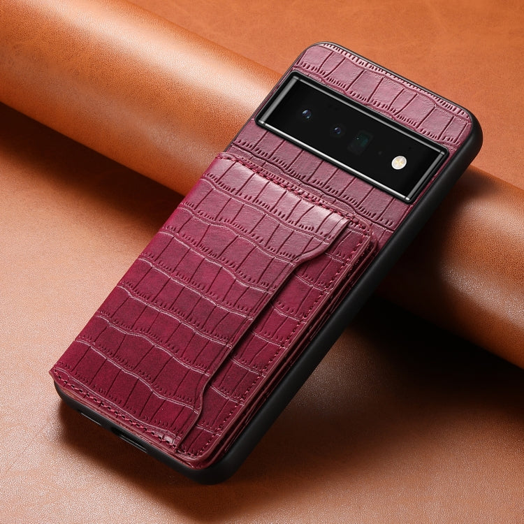 For Google Pixel 6 Pro Crocodile Texture Card Bag Design Full Coverage Phone Case(Red) - Google Cases by PMC TechLife | Online Shopping South Africa | PMC TechLife | Buy Now Pay Later Mobicred