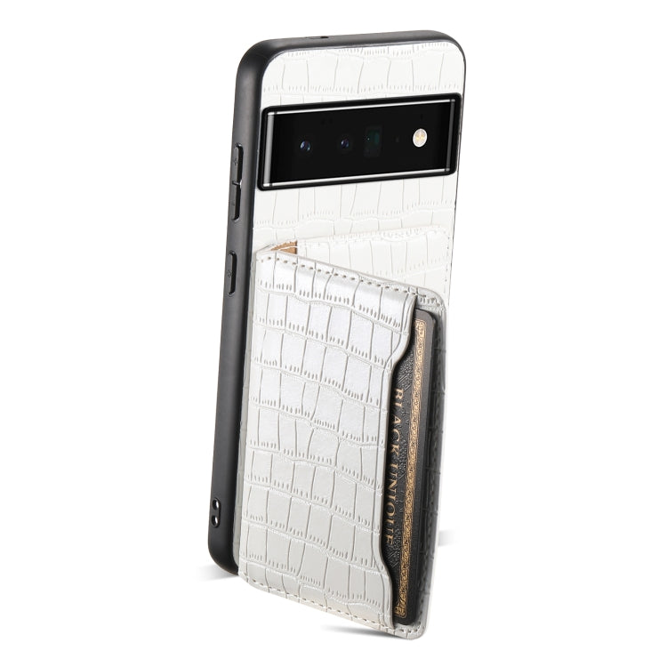 For Google Pixel 6 Pro Crocodile Texture Card Bag Design Full Coverage Phone Case(White) - Google Cases by PMC Jewellery | Online Shopping South Africa | PMC Jewellery | Buy Now Pay Later Mobicred