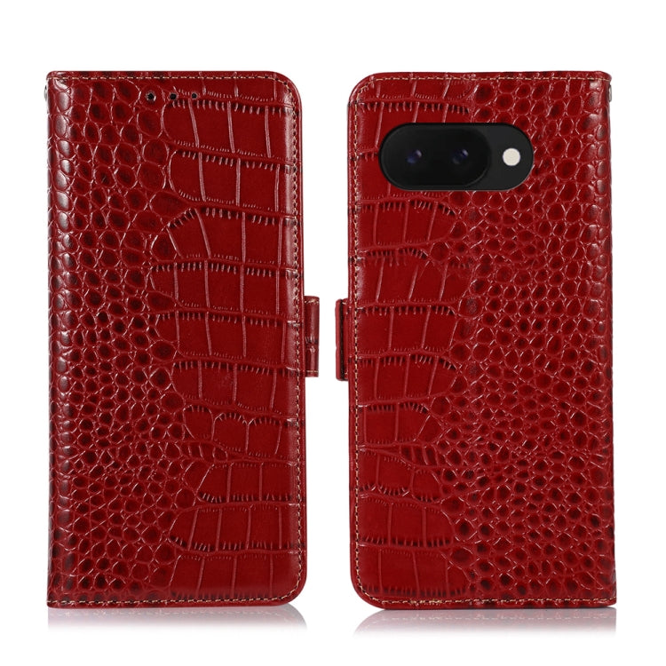 For Google Pixel 9a Crocodile Top Layer Cowhide Leather Phone Case(Red) - Google Cases by PMC TechLife | Online Shopping South Africa | PMC TechLife | Buy Now Pay Later Mobicred