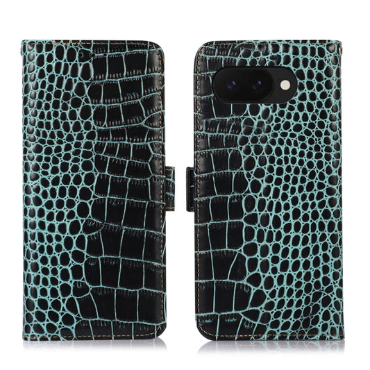 For Google Pixel 9a Crocodile Top Layer Cowhide Leather Phone Case(Green) - Google Cases by PMC Jewellery | Online Shopping South Africa | PMC Jewellery | Buy Now Pay Later Mobicred