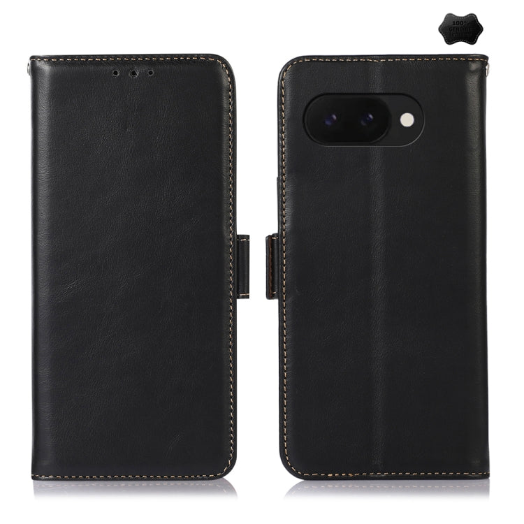 For Google Pixel 9a Crazy Horse Top Layer Cowhide Leather Phone Case(Black) - Google Cases by PMC TechLife | Online Shopping South Africa | PMC TechLife | Buy Now Pay Later Mobicred
