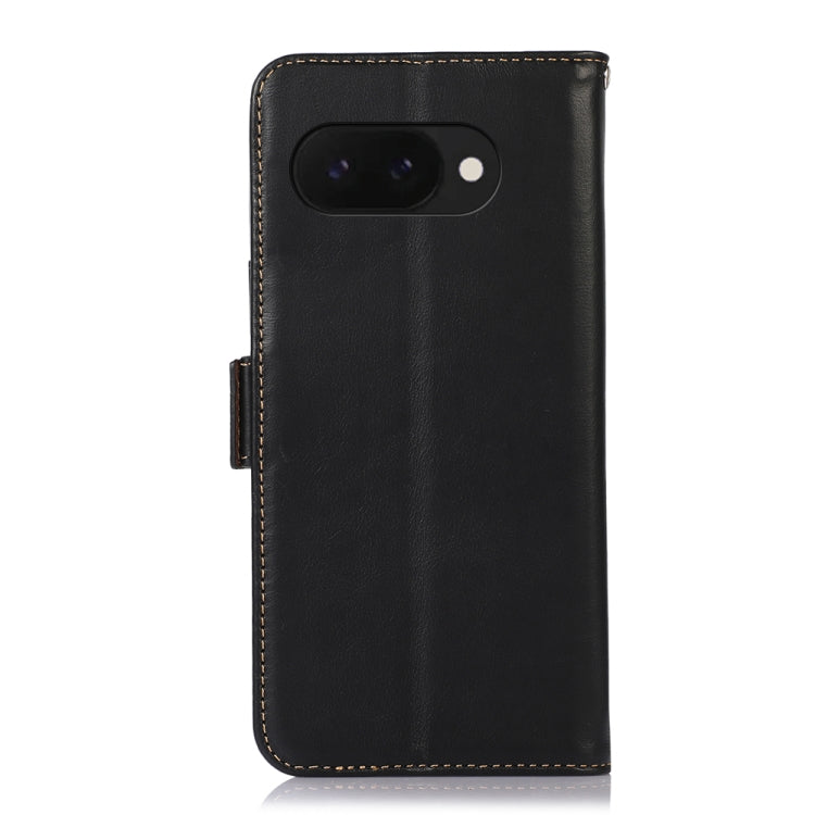 For Google Pixel 9a Crazy Horse Top Layer Cowhide Leather Phone Case(Black) - Google Cases by PMC TechLife | Online Shopping South Africa | PMC TechLife | Buy Now Pay Later Mobicred