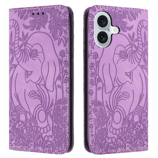 For iPhone 16 Retro Elephant Embossed Leather Phone Case(Purple) - iPhone 16 Cases by PMC Jewellery | Online Shopping South Africa | PMC Jewellery | Buy Now Pay Later Mobicred